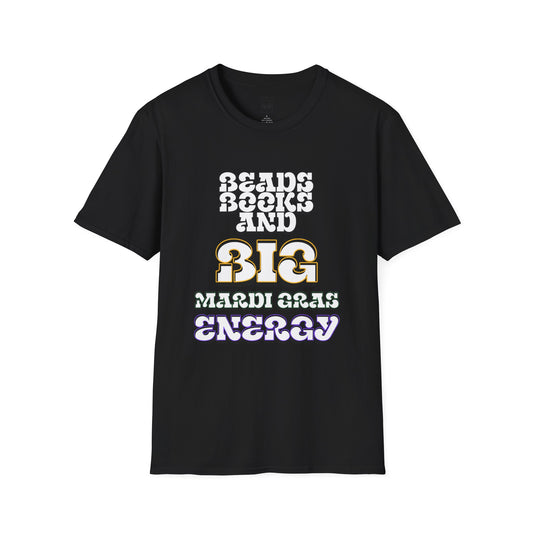 Beads Books and Big Mardi Gras Energy Tee